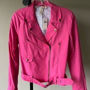 NWT Doland for Anthropologie Women's Pink Cropped Biker Jacket - size Medium